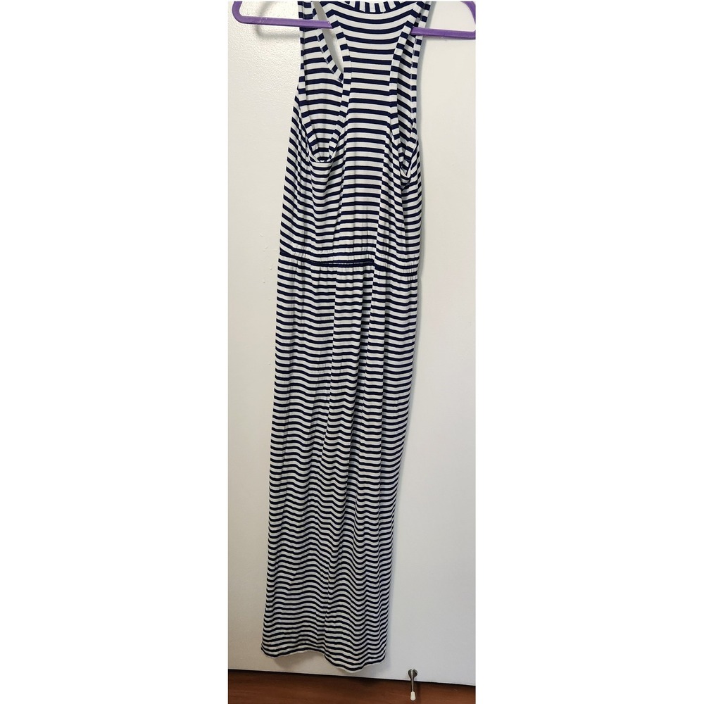 J. Crew Factory Blue White Racerback Maxi Dress Small Side Slits Nautical Beach - Picture 2 of 9